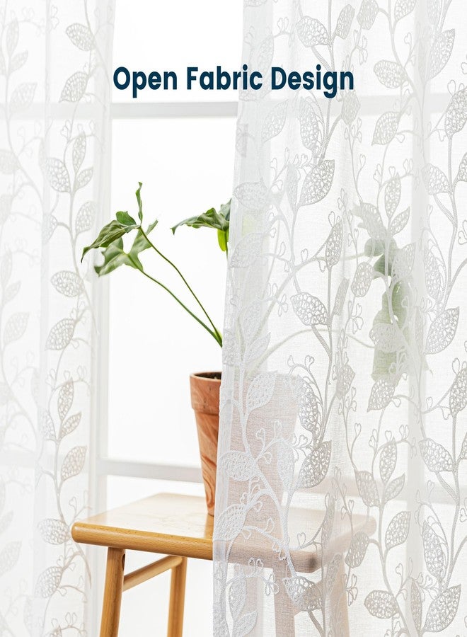 SLEEP ZONE Sheer Curtains for Living Room and Bedroom, Embroidered Sheer Curtains White Sheer Curtain 52 × 95 inches Long of 2 Panels, Off-White Vine - Image 4